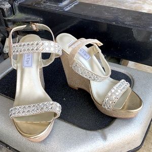 Gold and diamond wedge platform sandals